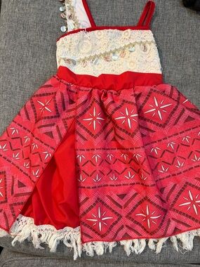 Girls Moana Red and White Tribal Print Halloween Costume Dress size 5 GUC